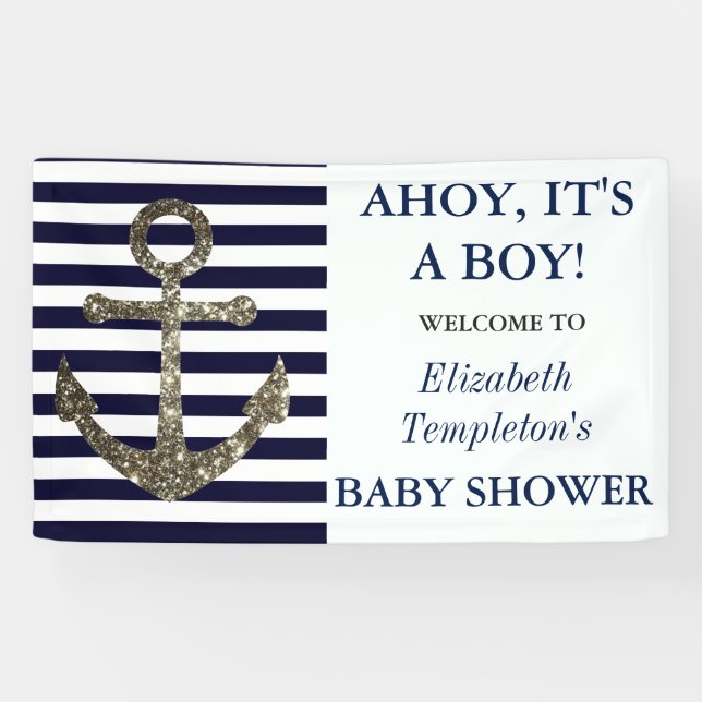 Ahoy es una pancarta de Baby Shower con temas náut (Horizontal)