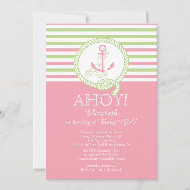 ¡Ahoy! Invitación a Baby Shower de Chicas náuticos (Anverso)