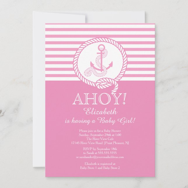 ¡Ahoy! Invitación a Baby Shower de Chicas náuticos (Anverso)