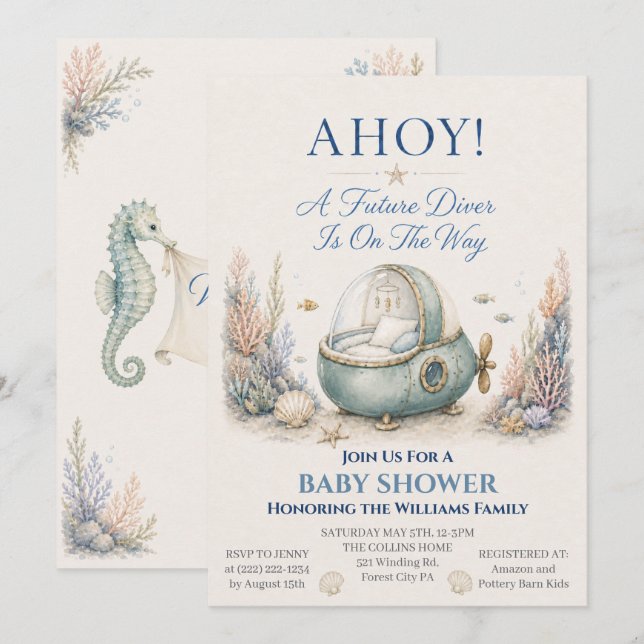 ¡AHOY! Invitación a la fiesta de bebé para futuro  (Anverso / Reverso)