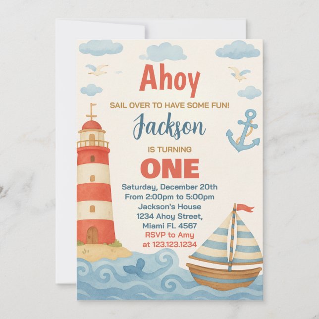 ¡Ahoy! Invitación a la fiesta de cumpleaños náutic (Anverso)