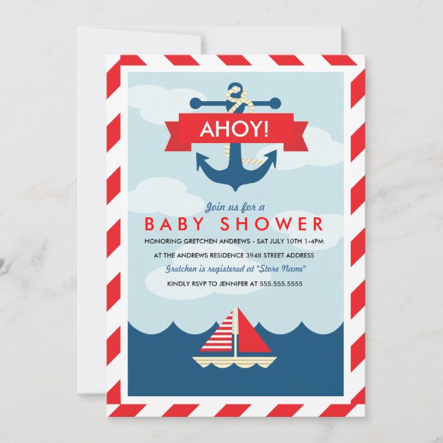 ¡Ahoy! Invitación náutica a Baby Shower (Anverso)