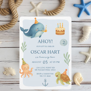 Ahoy Invitación Náutica de 2º cumpleaños   Acuarel