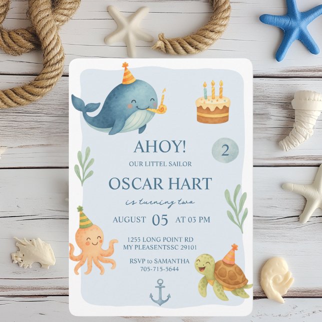 Ahoy Invitación Náutica de 2º cumpleaños | Acuarel (Subido por el creador)