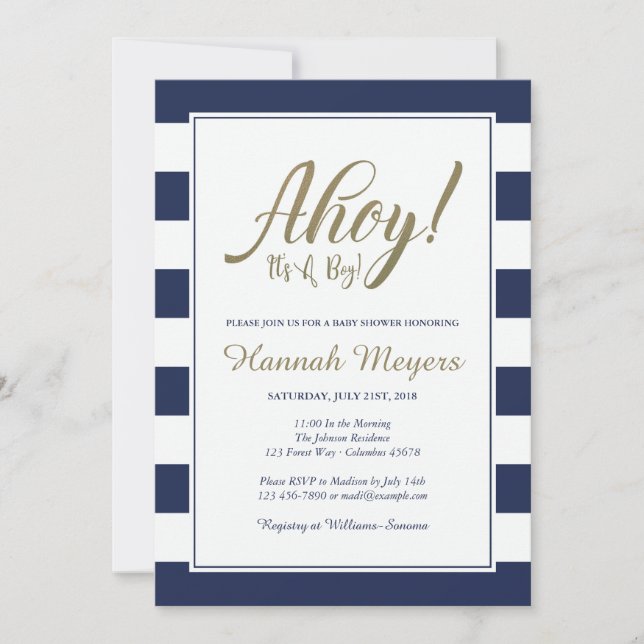 ¡Ahoy! It's a Boy! Invitación náutica a Baby Showe (Anverso)