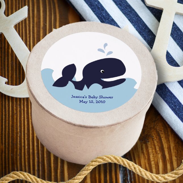 AHOY MATE Pegatinas favoritos de la ballena azul (Ahoy Mate Navy Blue Whale Baby Shower Favor Sticker)