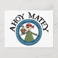 Ahoy Matey Pirate con tarjeta postal de loros