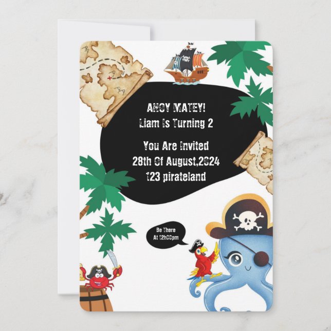 AHOY MATEY PIRATE INVITACIÓN DE CUMPLEAÑOS PARA NI (Anverso)
