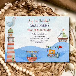 Ahoy Niños náuticos acuarela Invitación de cumplea