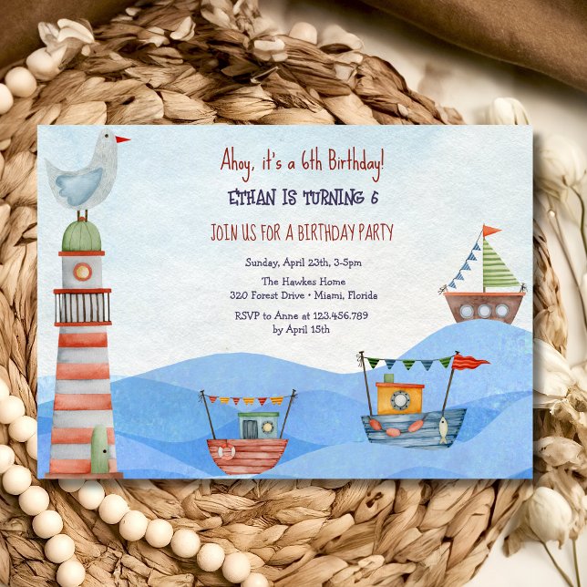 Ahoy Niños náuticos acuarela Invitación de cumplea (Subido por el creador)