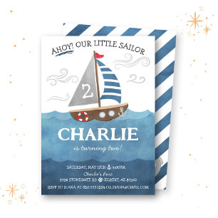Ahoy Sailor Nautical Cute Boat Invitación al cumpl