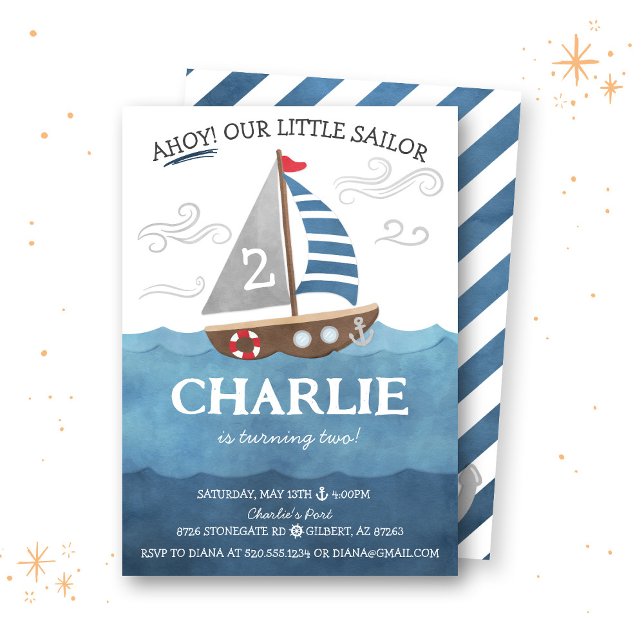 Ahoy Sailor Nautical Cute Boat Invitación al cumpl (Subido por el creador)