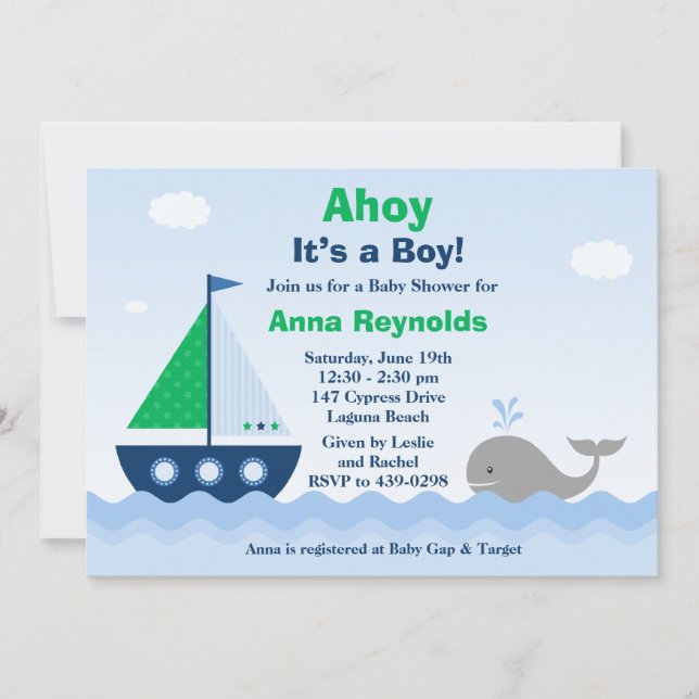Ahoy su una invitación de Baby Shower del barco (Anverso)