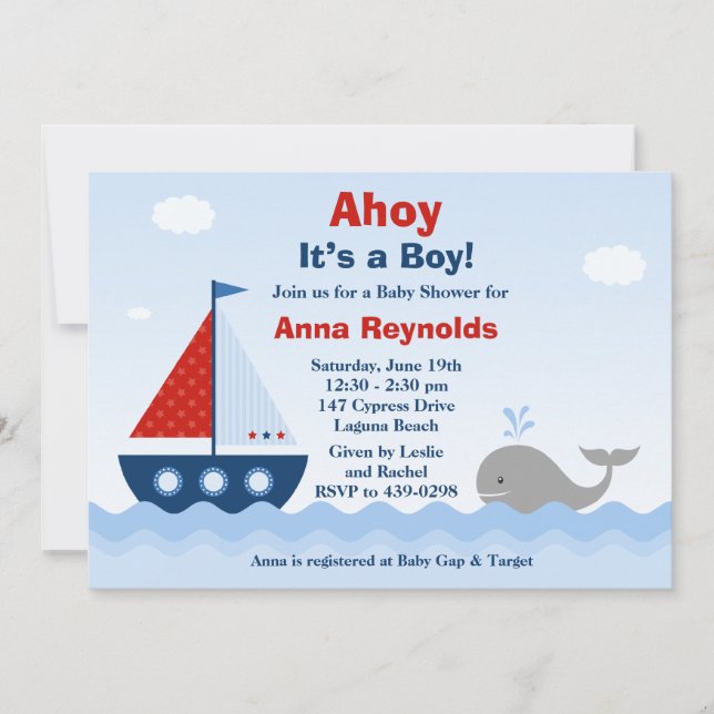 Ahoy su una invitación de Baby Shower del muchacho (Anverso)