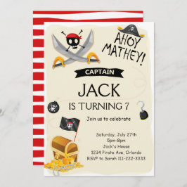 Ahoy Treasure Map Pirate Birthday Invitación