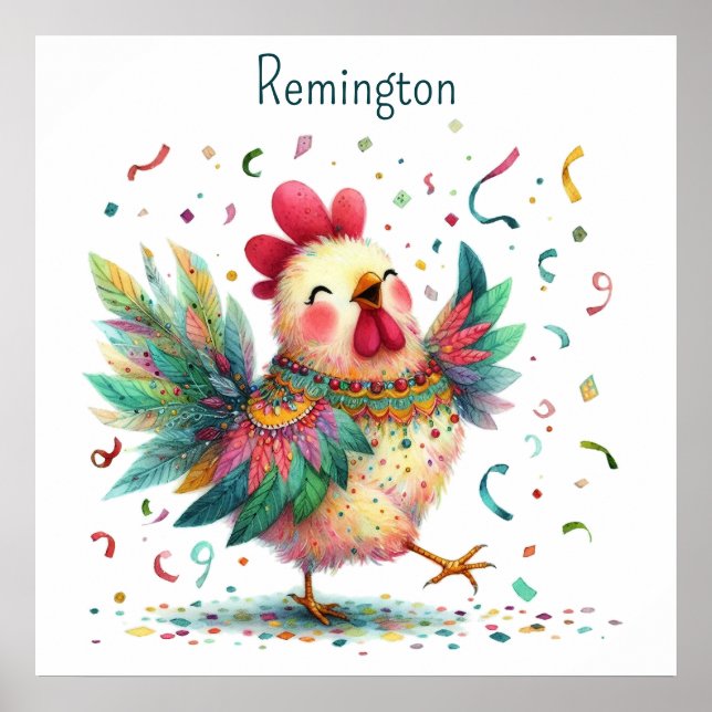 AI Nursery Art Estilo Arte Folclórico Pollo o gall (Frente)