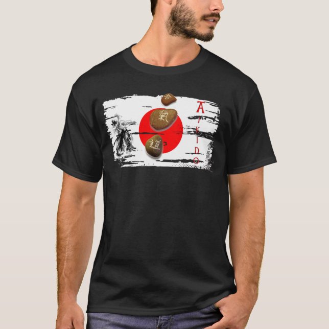 Aikido tallado en piedra - Camiseta Budo Design (Anverso)