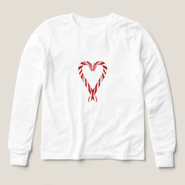 Airbrushed Candy Cane Heart Kids Long Sleeve Tee (Diseño frontal)