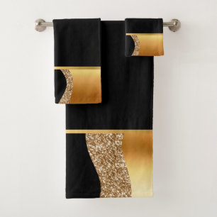 AIRE ABSTRACTO OLA ORO NEGRO 2 BAÑO TOALLA CONJUNT