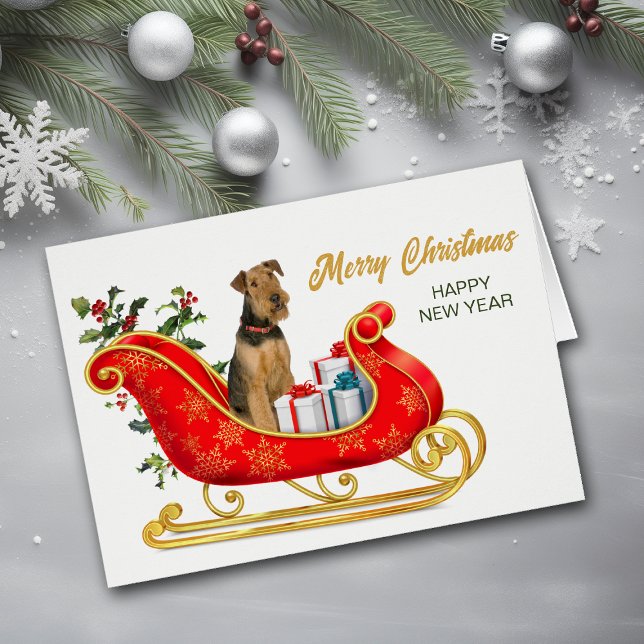 Airedale Terrier Dog Navidades Sleigh Holiday Card (Subido por el creador)