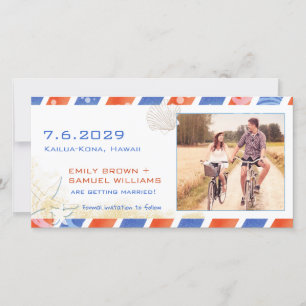 Airmail Beach Wedding Guardar la tarjeta de fotos