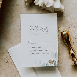 Airy Greenery y Gold Leaf Simple RSVP Card