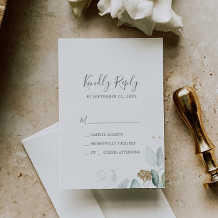 Airy Greenery y Gold Leaf Simple RSVP Card