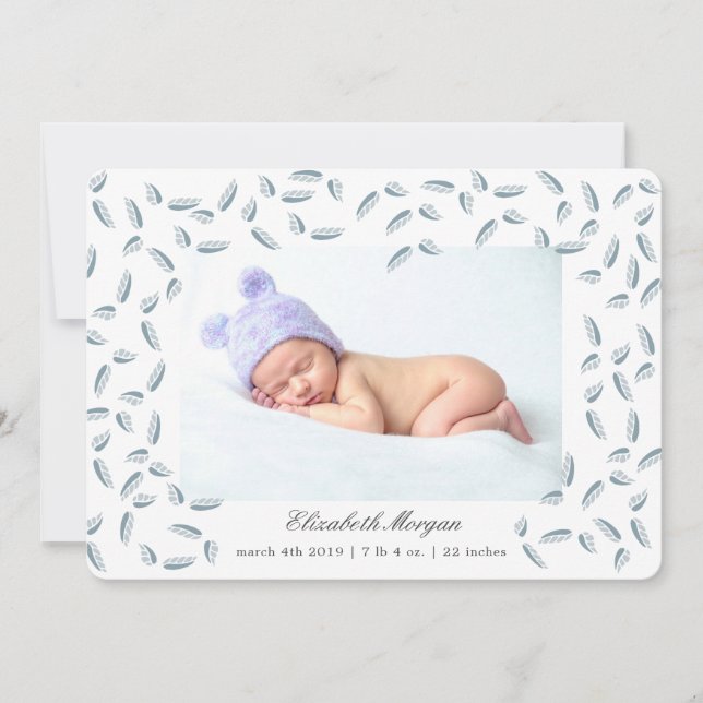Airy Leaves azul | tarjeta de anuncio de nacimient (Anverso)