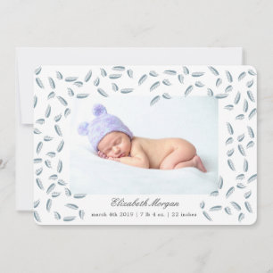 Airy Leaves azul   tarjeta de anuncio de nacimient