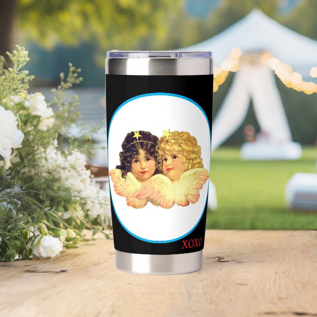 AISLADA BOTELLA DE AGUA VASO GEMELAS ÁNGELES XOXO  (Boda (girado))