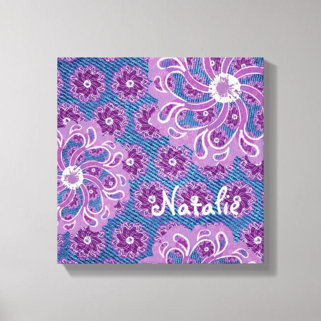 Ajuste de lienzo cuadrado de flor y denim (Anverso)