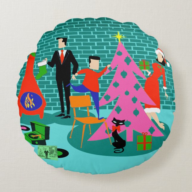 Ajuste retro la almohada redonda del árbol de (Anverso)