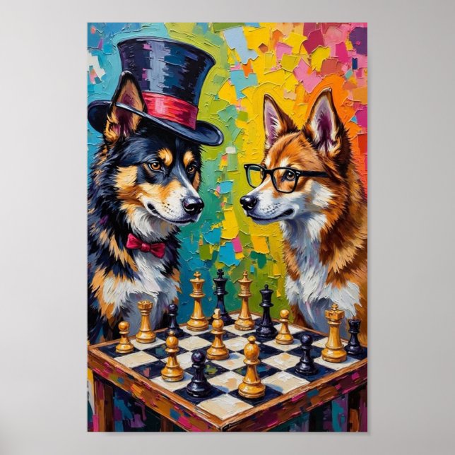 Akita Americano Ajedrez Pop Art, Arte de Pared Div (Frente)