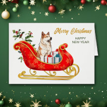 Akita Dog Navidades Sleigh Card