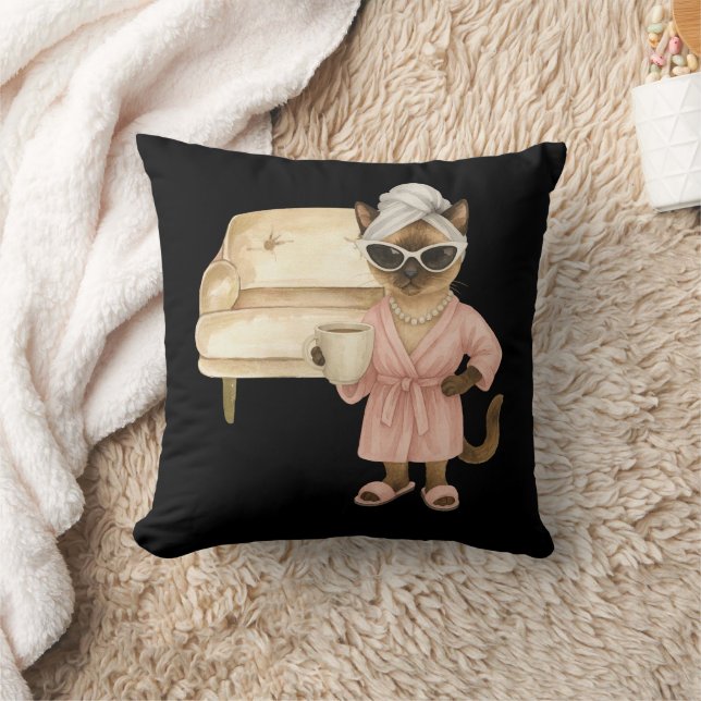 Al gato siamés le encanta la almohada de café - Cu (Manta)