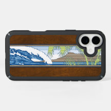 Ala Moana Hawaiian Rótulo Faux Koa Wood Surf