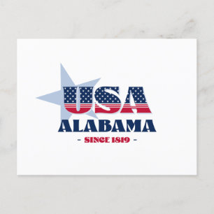 Alabama en postal roja, blanca y azul