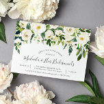 Alabaster Floral Bridesmaids Brunch Invitación<br><div class="desc">La invitación al brunch de las damas florales de moda incluye un borde superior de rosas de marfil y peonías blancas con vegetación y follaje botánico exuberante. Personalice los detalles del brunch de la dama de honor con letras escritas a mano modernas y letras en serif tradicionales. Las invitaciones se...</div>