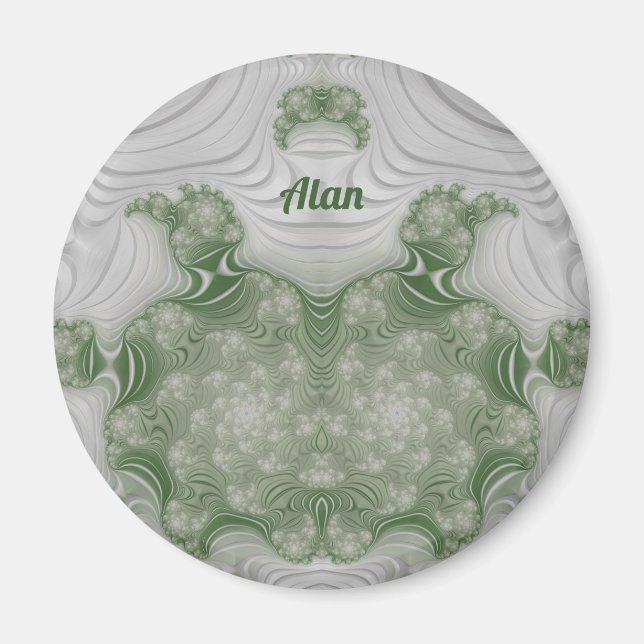 ALAN ~ Blanco y Verde ~ Imán de diseño asombroso (Frente)