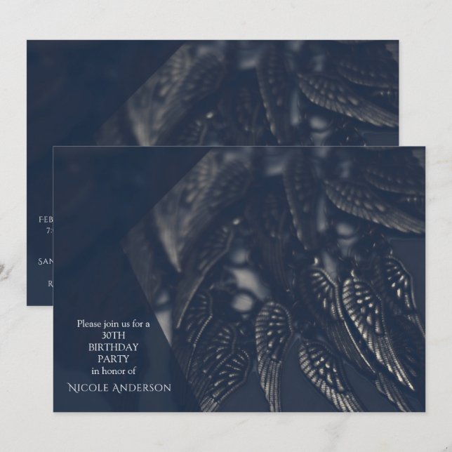 Alas de Ángel Oscuro Invitaciones para Fiesta Glam (Anverso / Reverso)