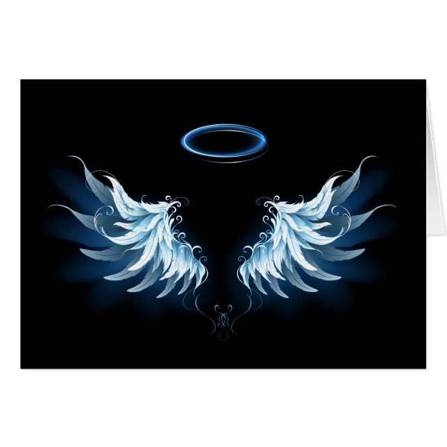 Alas del Ángel Azul brillante sobre fondo negro (Anverso (Horizontal))