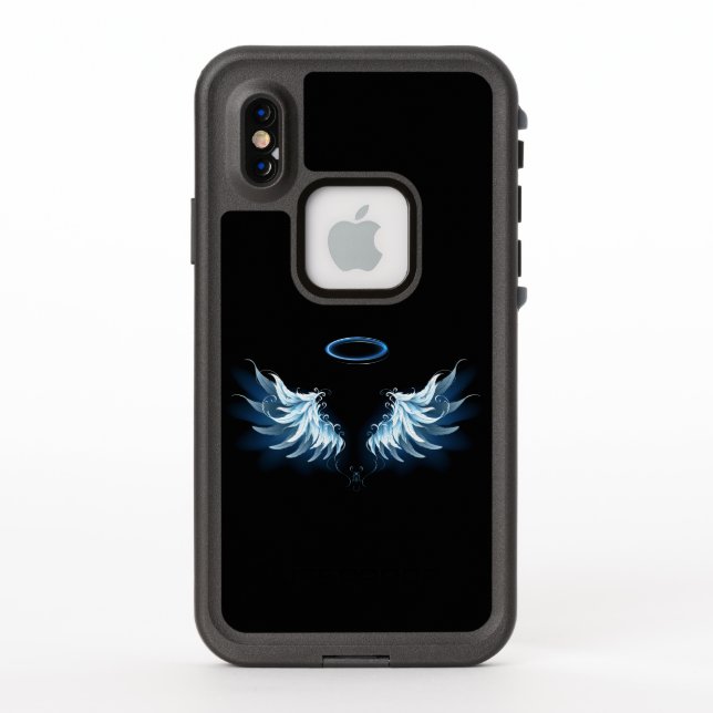 Alas del Ángel Azul brillante sobre fondo negro (Reverso)