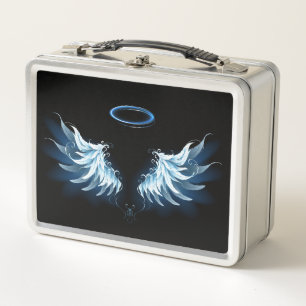 Alas del Ángel Azul brillante sobre fondo negro