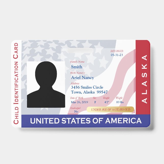 ALASKA - Tarjeta de identificación infantil (Anverso)