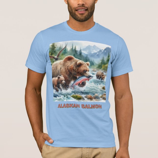 Alaskan Salmon Grizzly con camiseta para hombres (Anverso)