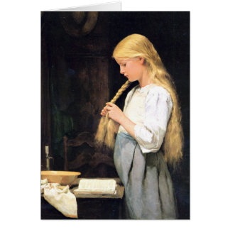 Albert Anker, Mädchen muere flechtend de Haare