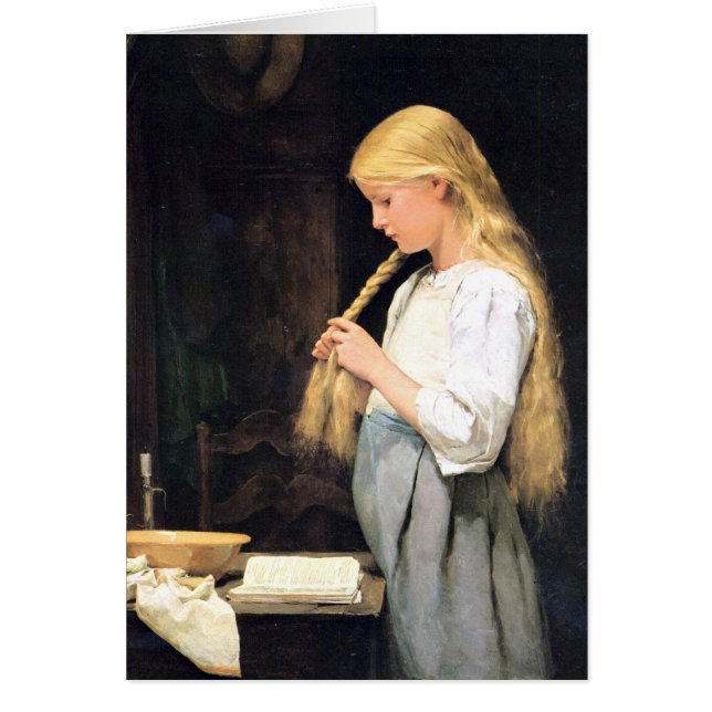 Albert Anker, Mädchen muere flechtend de Haare (Frente)