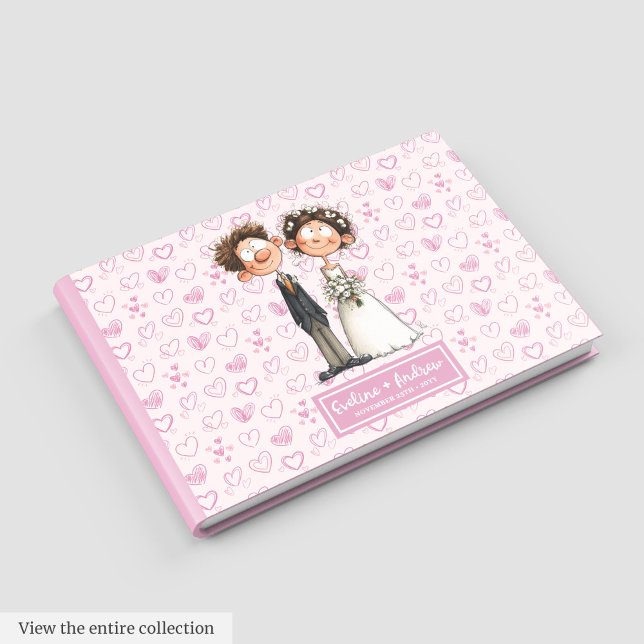 Álbum de libros de invitados de Watercolor Persona (Watercolor Cartoon Newlyweds Guest book Album)