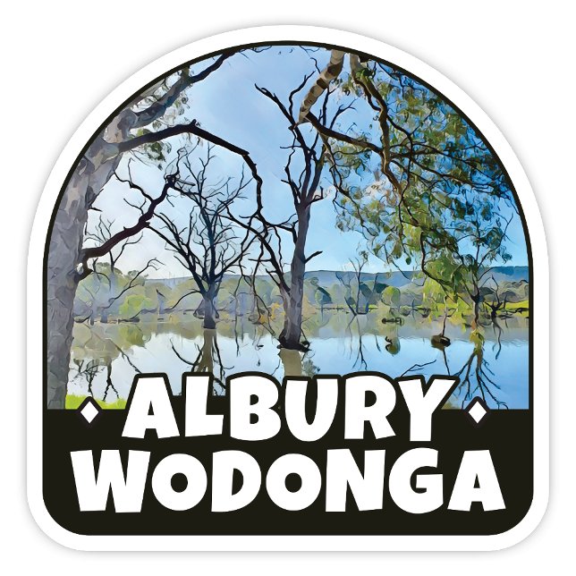 Albury NSW, Wodonga Victoria - Pegatina de Austral (Albury Wodonga Murray River Australia scenic sticker)