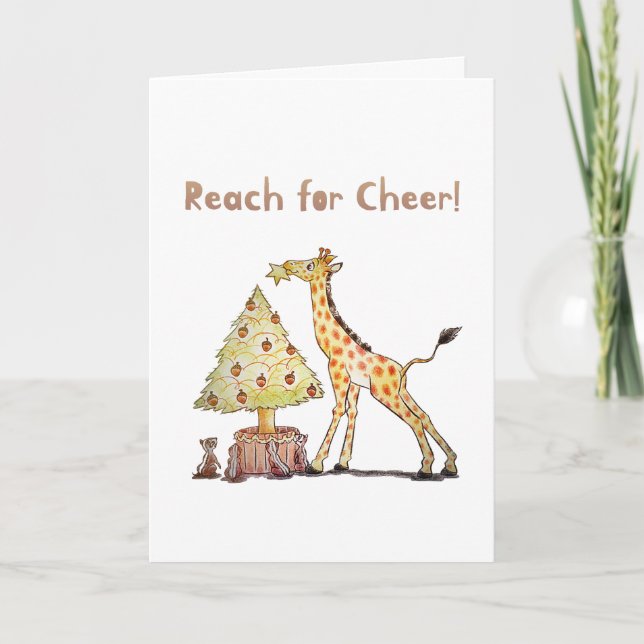 ¡Alcance para Cheer! Tarjeta de arte Giraffe Navid (Anverso)